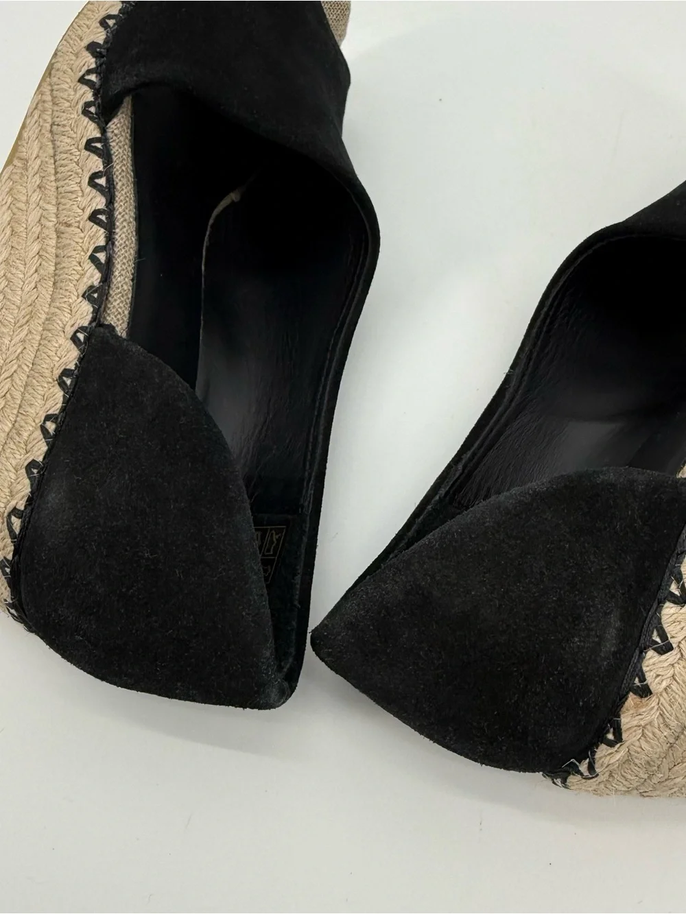 Vince Black Espadrille Wedges Suede Peep Toe Size 7.5M Designer Sonora Cutout